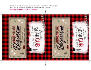 Baby Shower Candy Bar Wrappers - The Adventure Begins Chocolate Bar Wrapper - Printable Our Little Bear Cub label - Personalized