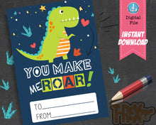 Printable Dinosaur Valentines Day Cards for kids - Boy Trex Valentine Exchange Cards You Make Me Roar - INSTANT DOWNLOAD - CraftyKizzy