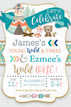 Tribal Wild One - Young Wild and Three Sibling Boy Girl Birthday Invitation Printable - Woodland Animals - Joint Party