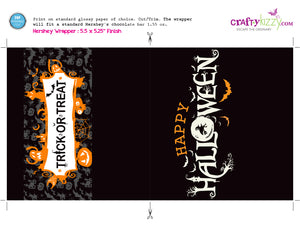 Printable Halloween Candy Favor - Happy Halloween Candy Wrapper - Trick Or Treat Hershey's Bar Label - Classroom Favors - INSTANT DOWNLOAD
