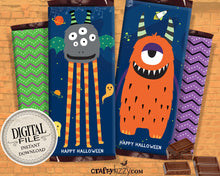 Monster Happy Halloween Chocolate Bar Wrapper Printable Favors - Alien Halloween Hershey's Bar Label - Classroom Trick or Treat Candy Favor - INSTANT DOWNLOAD