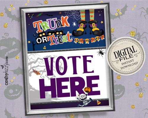 Trunk Or Treat Vote Here Sign - Printable Halloween Voting Sign - Trunk Or Treat Party Decor - INSTANT DOWNLOAD