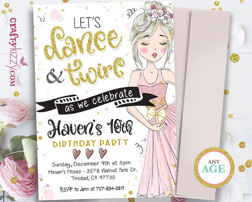 Ballerina Birthday Party Invitation - Tween Girl Ballet Dancer Invitations - Pink and Mauve Printable Invitations - CraftyKizzy