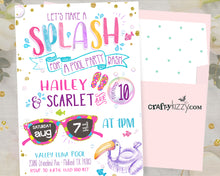 Pool Party Birthday Invitation - Girl Joint Pool Party Bash Invitations - Twins Pool Party Bash - Tweens