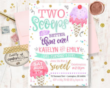 two scoops twins ice cream invitation