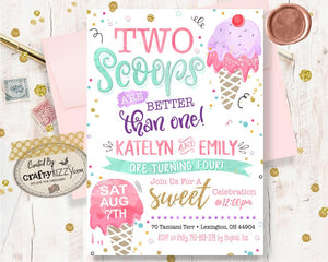 two scoops twins ice cream invitation