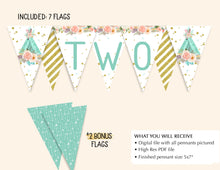 Woodland Second Birthday Pennant Banner Boho Teepee Printable Garland - Bunting Flag Banner Decoration - Party Flags INSTANT DOWNLOAD
