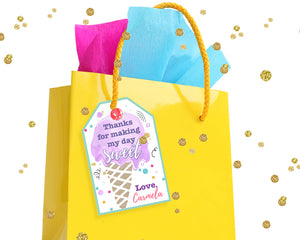 Ice Cream Favor Tags - Girl Ice Cream Thank You Tags - Watercolor Party Favors Personalized Ice Cream Party Printables #9999