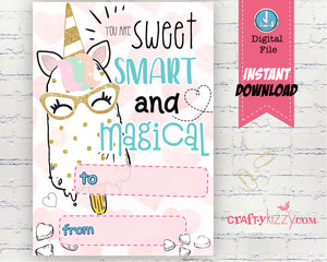 Have a Magical Day Unicorn Cupcake Valentines Day Card - Girls Valentine's Day Cards Teachers Classroom Printable Cards - INSTANT DOWNLOAD - CraftyKizzy