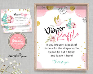 Unicorn Diaper Raffle Ticket - Pink Unicorn Diaper Raffle Game Card - It's A Girl Diaper Raffle Insert - Stork Delivery - INSTANT DOWNLOAD