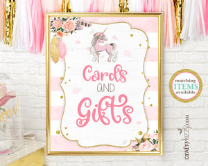 Unicorn Baby Shower Sign Cards And Gifts - Girl Pink Unicorn Birthday Table Sign - Printable Cards and Gifts Signs - INSTANT DOWNLOAD - CraftyKizzy