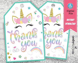 Unicorn Gymnastics Birthday Invitations - Flip Tumble Jump and Play Gymnastics Unicorns and Rainbows Invitation