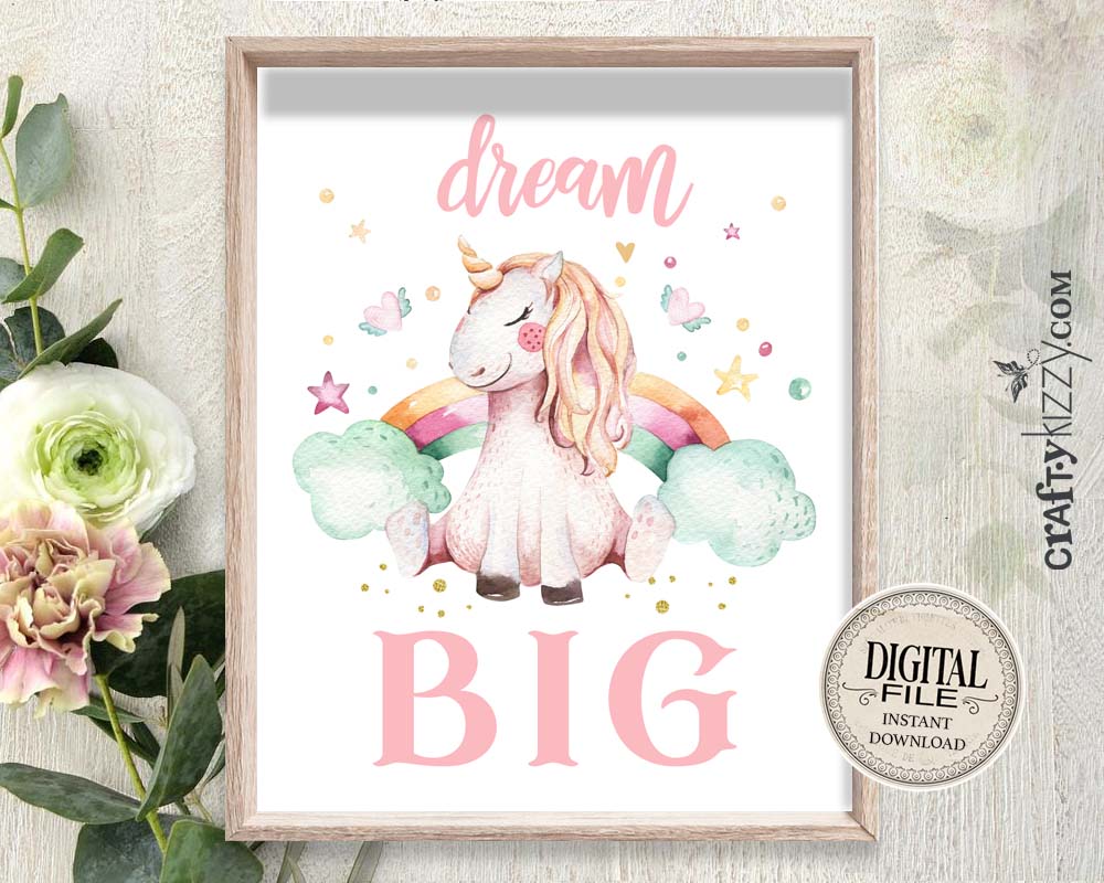Unicorn Nursery Wall Art - Printable Unicorn Illustration Girl - Pink Wall Art Girls Room Decor - INSTANT DOWNLOAD