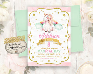 Unicorn Birthday Party Invitation - Pink and Gold Girl Unicorn Invitations - Magical Printable Invitation