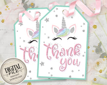 Unicorn Thank You Favor Tags - Gold Glitter Printable Tags - Rainbow Birthday Party Favor Tag - INSTANT DOWNLOAD
