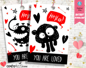 monster Valentine's Day favor tags