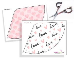 Valentine Printable Party Hats - Heart Party Hats - Valentine's Birthday Party Favors - Pink Party Hat - INSTANT DOWNLOAD