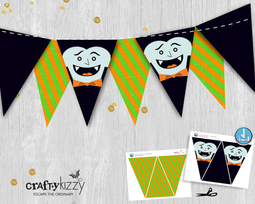 Vampire Pennant Banner - Halloween Bunting Flags - Printable Halloween Party Decor - Monster Party Decor - INSTANT DOWNLOAD