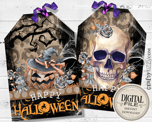 Vintage Happy Halloween Party Tags - Printable Halloween Gift Tags - Halloween Treat Bag Tags - Trick Or Treat - INSTANT DOWNLOAD