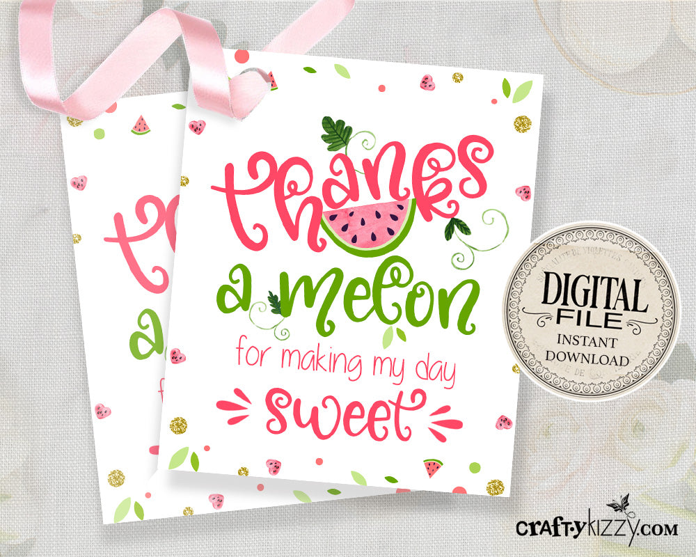 Watermelon Thank You Favor Tag - Baby Shower Thanks A Melon Tags - Pink Watermelon Birthday Thank You Favors - INSTANT DOWNLOAD