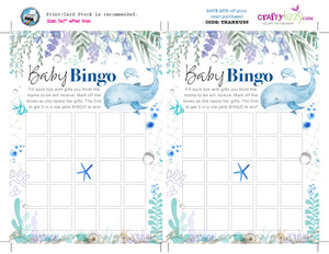 Girl Nautical Baby Shower Bingo Game - Whale Baby Shower Bingo Cards - Under The Sea Baby Shower Games - Baby Shower Bingo Card - INSTANT DOWNLOAD