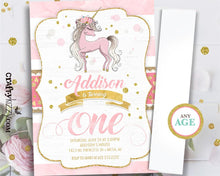 Unicorn First 1st Birthday Boho Invitation - Girl Wild One Shabby Chic Pink Gold Mint Printable