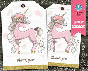 Whimsical Unicorn First 1st Birthday Invitations - Girl Unicorn Invitation - Printable Party Invite
