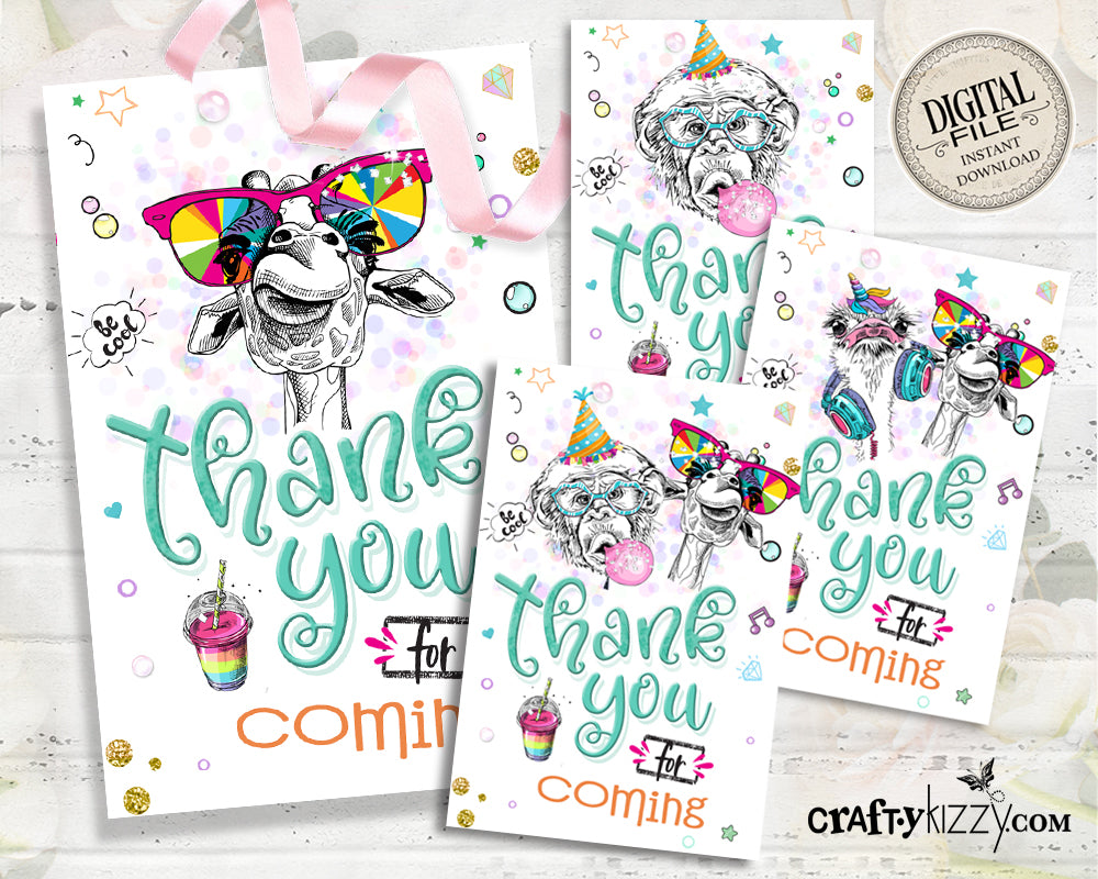 Party Animal Thank You Tags - Zoo Animal Thank You Tag - Calling All Party Animals - Wild Time - INSTANT DOWNLOAD
