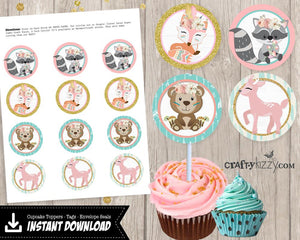 Woodland Animal Cupcake Toppers - Joint Wild One and Wild Three Party Toppers - Printable Envelope Seals - DIY - INSTANT DOWNLOAD