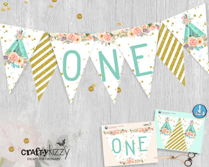 Woodland First Birthday Pennant Banner Boho Teepee Printable Garland - Bunting Flag Banner Decoration - Party Flags P0007 INSTANT DOWNLOAD - CraftyKizzy