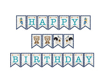 Woodland Animal Birthday Pennant Banner - Printable Woodland Boy Bunting Flag Banner - Party Flags- Boho Bear - INSTANT DOWNLOAD
