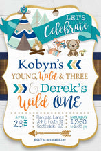 Tribal Wild One - Young Wild and Three Sibling Boy Girl Birthday Invitation Printable - Woodland Animals - Joint Party