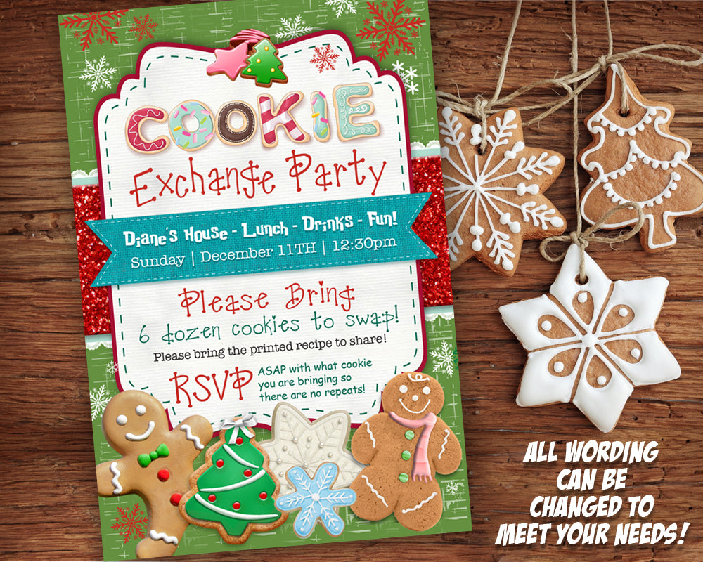 Cookie Exchange Invitation Printable - Cookie Swap Invite - Holiday Party Card - Christmas Cookies - Gingerbread Man - Personalized - CraftyKizzy